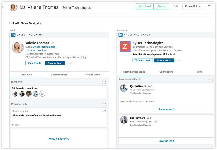 Linkedin navigator sales crm integrate system integration